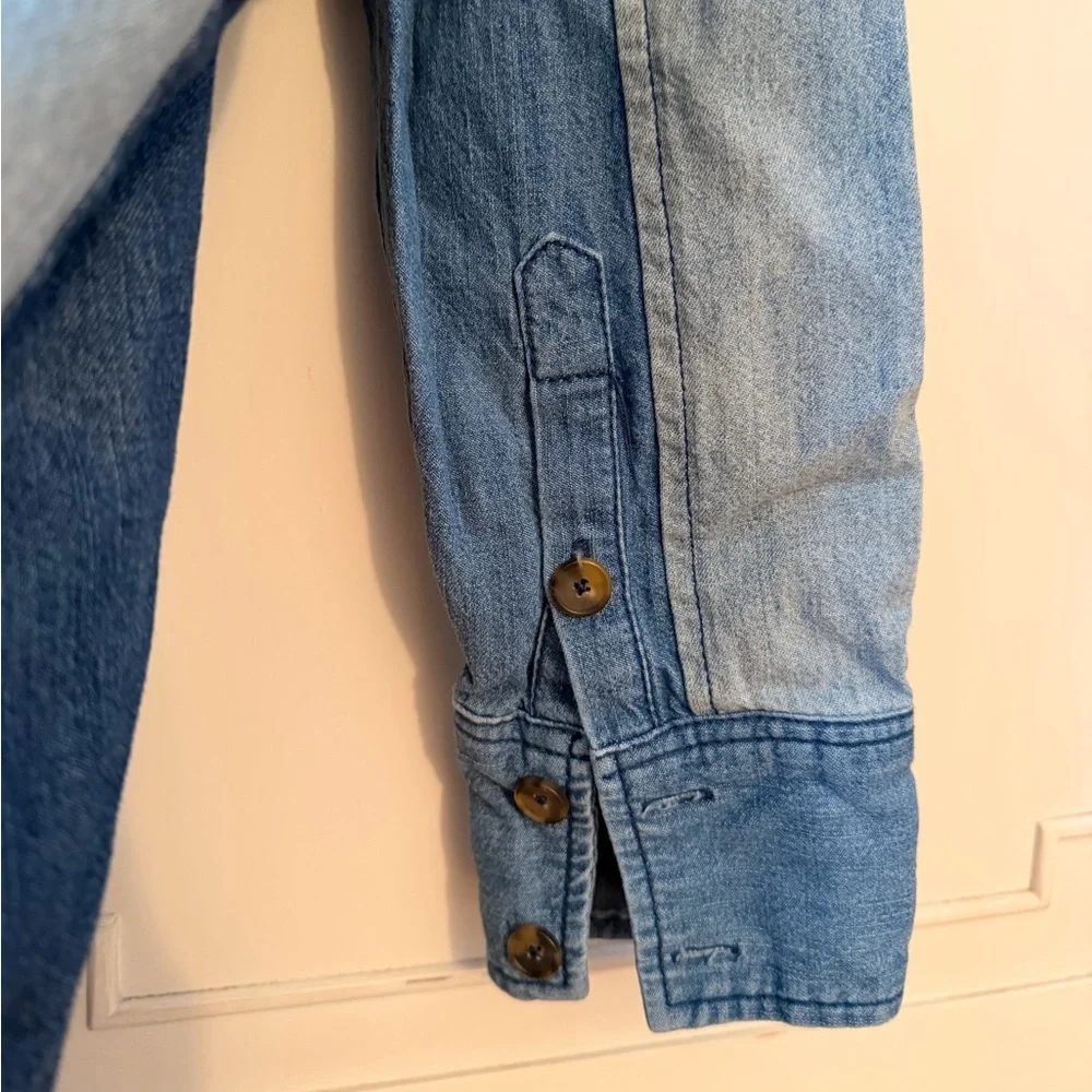 Free People Color Block Star Denim Button Up Shirt SMALL - Picture 4 of 4